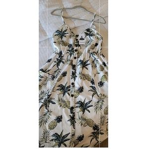 Angashion- Pineapple Bohemian Spaghetti Strap Button Down Dress with pockets.